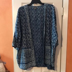Indigo Block Print Cotton Jacket One-size